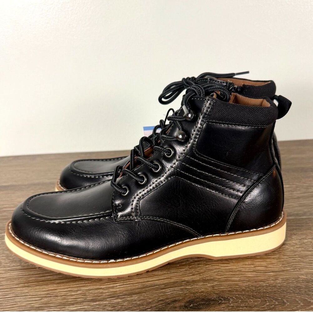 Steve Madden Doyers Boots Mens 9.5 Black Lace Up Side Zip Ortholite NIB